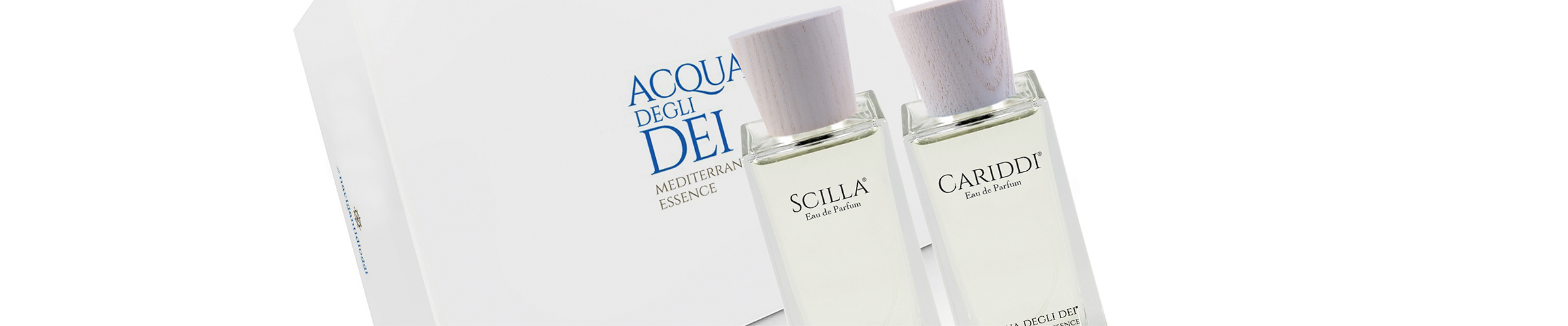 The two eau de parfum Scilla and Cariddi in the 30ml format, kept in the elegant gift box.